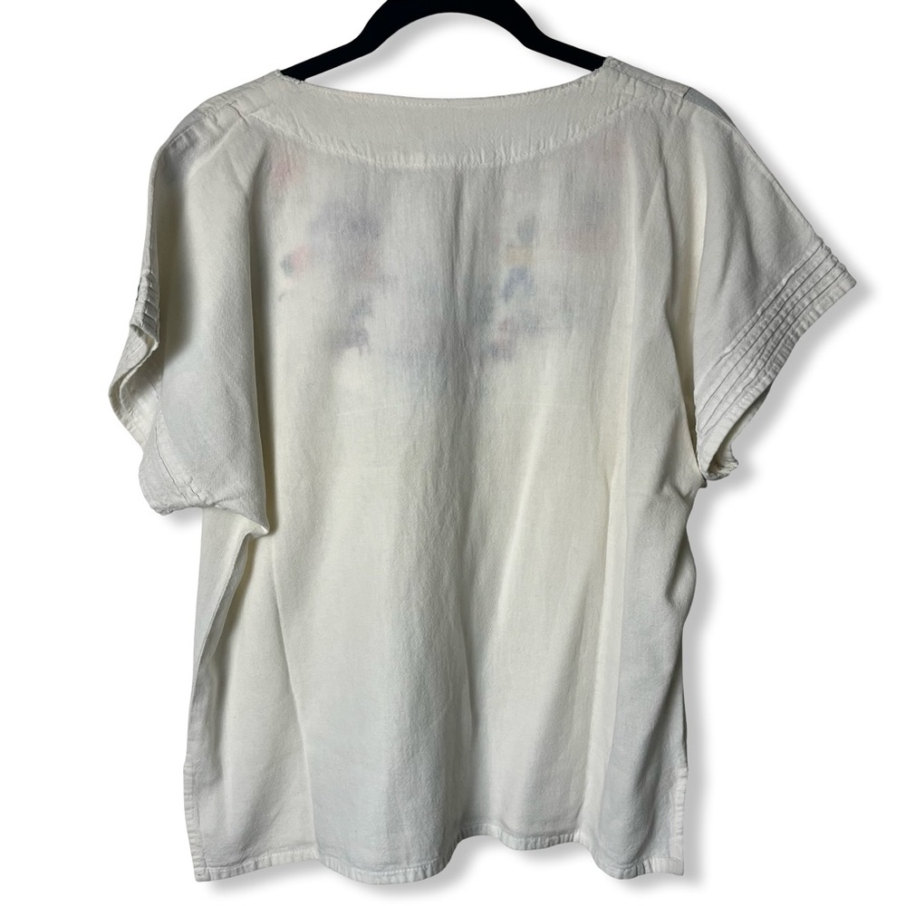 Handmade El Salvador Folk Art Embroidered Blouse Vintage White Cotton One Sz. M - Picture 2 of 6